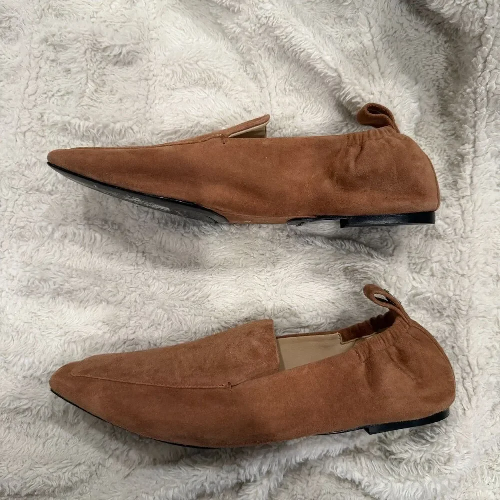 MOMA Women’s Brown Suede Square Toe Loafers Flats Made in Italy